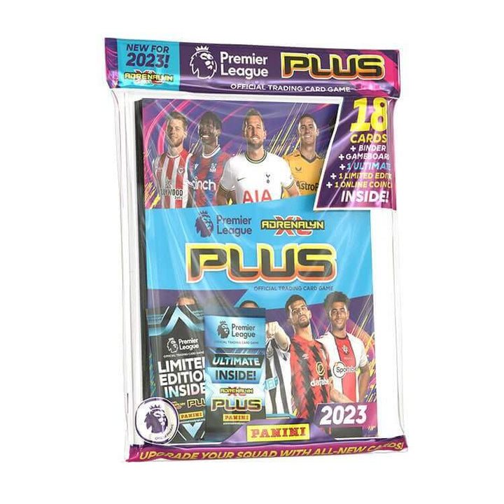 Premier League 2022-23 Adrenalyn XL PLUS trading card pack featuring 18 cards and exclusive limited edition content.