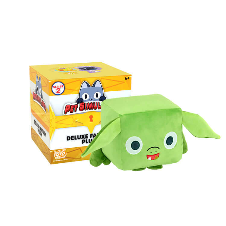 Pet Simulator Series 2 8-inch plush featuring a cute green goblin in a colorful box.