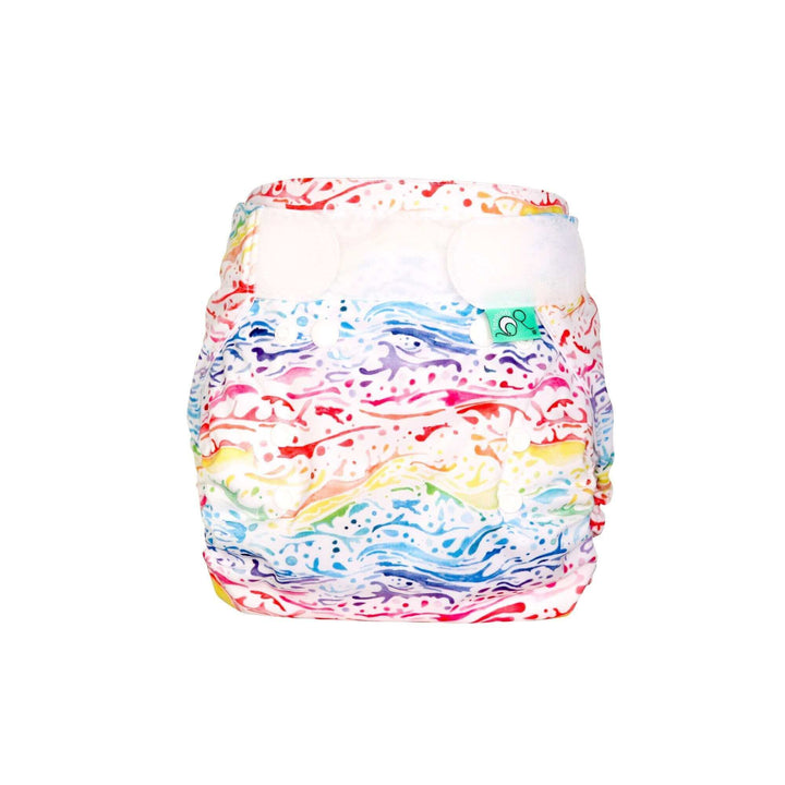 Bamboozle Waterproof Nappy Wrap in a colorful wave pattern, designed for effective day-time use.