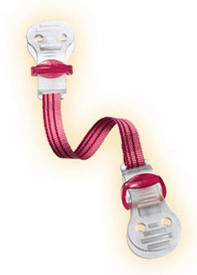 Striped Attachment Band for Baby Toys and Comfort Items in trendy pink and silver design.