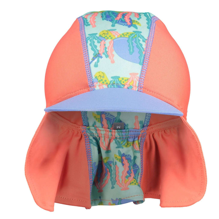 Close Parent UPF 50+ Pop-In Sunhat in coral with colorful aquatic patterns and protective legionnaire style.